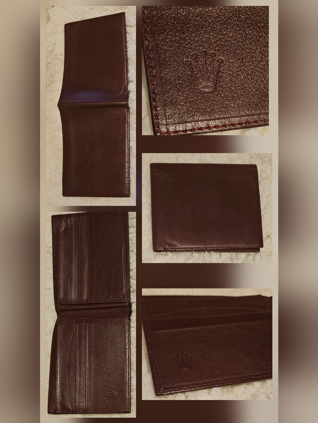 Rolex Vintage Leather Wallet Burgundy Red Crown Bifold Geneve Suisse Authentic